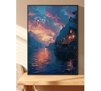 Qijinn 5D Fireworks River Clouds Diamond Painting Kits for Adults Beginners,DIY Round Full Drill Diamond Art Crystal Rhinestone Cross Stitch Painting by Numbers Picture for Home Wall Decor 80x100cm