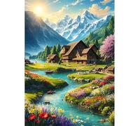 Qijinn 5D Houses Rivers Diamond Painting Kits for Adults Beginners,DIY Square Full Drill Diamond Art Crystal Rhinestone Cross Stitch Painting by Numbers Picture for Home Wall Decor 30x40cm