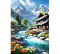 Qijinn 5D Houses Rivers Flowers Diamond Painting Kits for Adults Beginners,DIY Square Full Drill Diamond Art Crystal Rhinestone Cross Stitch Painting by Numbers Picture for Home Wall Decor 50x70cm