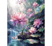 Qijinn 5D Lotus River Butterfly Diamond Painting Kits for Adults Beginners,DIY Square Full Drill Diamond Art Crystal Rhinestone Cross Stitch Painting by Numbers Picture for Home Wall Decor 70x90cm