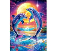 Qijinn 5D Love Dolphin Diamond Painting Kits for Adults Beginners,DIY Round Full Drill Diamond Art Crystal Rhinestone Cross Stitch Painting by Numbers Picture for Home Wall Decor 30x40cm