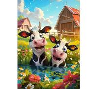 Qijinn 5D Prairie Cow River Diamond Painting Kits for Adults Beginners,DIY Round Full Drill Diamond Art Crystal Rhinestone Cross Stitch Painting by Numbers Picture for Home Wall Decor 30x40cm
