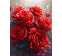 Qijinn 5D Rose Red Diamond Painting Kits for Adults Beginners,DIY Round Full Drill Diamond Art Crystal Rhinestone Cross Stitch Painting by Numbers Picture for Home Wall Decor 70x90cm