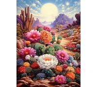 Qijinn 5D Sun Cactus Desert Diamond Painting Kits for Adults Beginners,DIY Round Full Drill Diamond Art Crystal Rhinestone Cross Stitch Painting by Numbers Picture for Home Wall Decor 90x110cm
