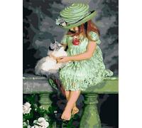 Qijinn Paint by Numbers for Adults,Cute Girl Cat DIY Hand Painted Canvas Oil Painting Kit for Beginners,with Brushes and Acrylic Pigment Paint by Numbers for Home Wall Decor 30x40cm,with Framed