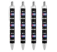 QIJIUU American Cuba Awesome Flag Retractable Ballpoint Pen Black Ink Ball Point Pens Work Pen for Men Women 4 PCS