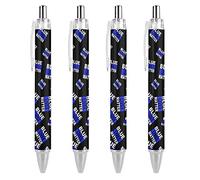 QIJIUU Blue Lives Matter Retractable Ballpoint Pen Small Point Custom Pattern Nice Pens 0.55mm Black Ink 4PCS