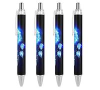 QIJIUU Burning Blue Rose Retractable Ballpoint Pen Small Point Custom Pattern Nice Pens 0.55mm Black Ink 4PCS