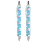 QIJIUU Dentist Teeth Dentistry Denta Ballpoint Pen Funny Patterned Retractable Black Round Barrel Fine Point Pens 0.5 Mm 2 PCS