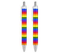 QIJIUU India Rainbow Flag Ballpoint Pen Funny Patterned Retractable Black Round Barrel Fine Point Pens 0.5 Mm 2 PCS