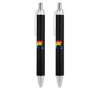 QIJIUU LGBTQ Gay Rainbow World Map Printed Retractable Ballpoint Pen Blue Ball Pens 0.5mm Point for Work And Office Writing 2PCS