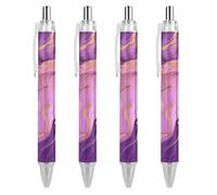 QIJIUU Marble Backdrop Abstract Texture Retractable Ballpoint Pen Black Ink Ball Point Pens Work Pens for Men Women 4 PCS