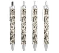 QIJIUU Money American Hundred Dollar Bills Retractable Ballpoint Pen Small Point Custom Pattern Nice Pens 0.55mm Black Ink 4PCS