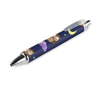 QIJIUU Owls with Stars Moon Ballpoint Pens 0.5mm Fine Point Roller Retractable Black Ink Pens for Writing 1 PCS