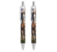 QIJIUU Running in Field Wild Horses Ballpoint Pens Black Ink Ball Point Pen Retractable Writing Pen for Men Women Office Supplies 2 PCS