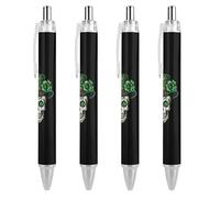 QIJIUU Skull St Patrick Day of The Dead Lucky Shamrock Ballpoint Pens Black Ink Ball Point Pen Retractable Writing Pen for Men Women Office Supplies 4 PCS