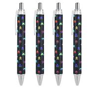 QIJIUU Space Invaders Argyle Pattern Retractable Ballpoint Pen Small Point Custom Pattern Nice Pens 0.55mm Black Ink 4PCS