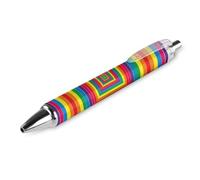 QIJIUU Square Abstract Rainbow Pattern Printed Retractable Ballpoint Pen Blue Ball Pens 0.5mm Point for Work And Office Writing 1 PCS
