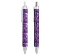 QIJIUU Tiger with Green Eyes Galaxy Ballpoint Pen Funny Patterned Retractable Black Round Barrel Fine Point Pens 0.5 Mm 2 PCS