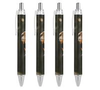 QIJIUU Two Roaring Lions Personalized Ballpoint Pen Fancy Funny Ball Point Pens Black Gifts 4 PCS