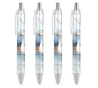 QIJIUU Two Snow Geese Watercolor Personalized Ballpoint Pen Fancy Funny Ball Point Pens Black Gifts 4 PCS