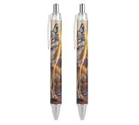 QIJIUU Wolf Coyote Cactus Sunset Personalized Ballpoint Pen Fancy Funny Ball Point Pens Black Gifts 2 PCS