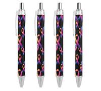 QIJIUU World C-ancer Day Hope Ballpoint Pens 0.5mm Fine Black Ink Retractable Writing Rollerball Pen for Home Office 4 PCS