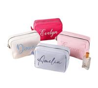 Qijundian New Personalized Name Waffle Travel Storage Girl's Makeup Bag Custom Embroidered Cosmetic Bag Unique Wedding Bridesmaid Gifts, Multicolor, L, Portable