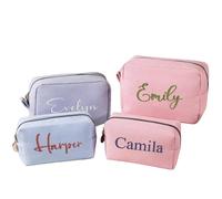 Qijundian Personalized Makeup Bag Travel Cosmetic Bag Custom Waffle Weave Bags Bridesmaid Gift Monogram Toiletry Bags, Multicolor, L, Portable