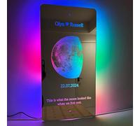 Qijundian Personalized Moon Phase Mirror Light,Custom Led Illuminated Light-up Bedroom,Custom Moon Phase Frame 'The Night We Met' Personalized Name (40x20cm/15x7.8in)
