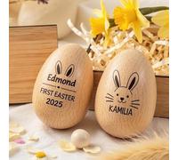 Qijundian Personalized Musical Wooden Easter Egg Shakers, Engraved Baby Egg, Custom Wood Eggs, My 1st Easter, Sensory Eggs Wood (5 * 8cm/2 * 3'')