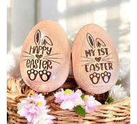 Qijundian Personalized Wooden Egg Shaker, Engraved Baby Egg, Easter Kids, Custom Wood Eggs, Easter Basket Filler, My 1st Easter, Sensory Eggs Wood (4 * 6cm/1.57 * 2.36")
