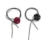 QIKAIDE 2 Pcs Vintage Flower Choker Necklace Fashion Big Flower Necklace Pink/Yellow/Black/White Camellia Flower Choker Necklace Bride Wedding Party Summer Necklaces for Women, Faux Leather, No