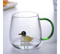 Qikam Animal Coffee Cup Cute Squirrel Inside, 380ML Clear Glass Coffee Cup with Handle, Novelty Animal Cups,Heat Resistant Cute Mugs Tea Cup Milk Cup Best for Friend