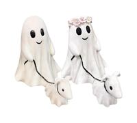 Qikam Ghost Walking Dog Statue, Ghost Walking A Puppy Halloween Decorations, Cute Ghost Statue With Dog, Resin Ghost Sculpture Ornaments for Halloween Home Decor