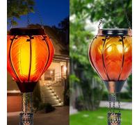 Qikam Hot Air Balloon Solar Lantern with Flickering Flame, Realistic Flaming Effect, Solar Powered, Water Resistant, Colorful Garden Light
