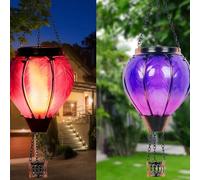 Qikam Hot Air Balloon Solar Lantern with Flickering Flame, Realistic Flaming Effect, Solar Powered, Water Resistant, Acrylic & Metal, Hanging Mount, Ideal for Outdoor Garden & Camping