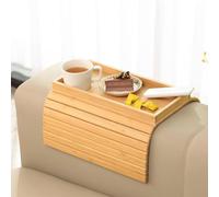 Qikam Natural Bamboos Sofa Arm Tray | Sofa Armrest Tray | Sof a Tray Table for Couch | Armchair Caddy | Couch Cup Holder for Drinks, Snack, Phone and Remote | Flexible and Foldable