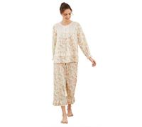 QIKEGooods 100% Cotton 2 Pieces Victorian Nightgown Set Long-Sleeve women Nightdress Pajamas Sleep Shirt Pale Yellow