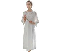 QIKEGooods Cotton Lace Long Sleeve Nightdress For Women White Victorian Nightgown Women Pajamas Sleep Shirt Dress