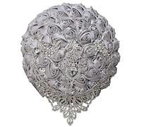 QIKEGooods Handmade Luxury Wedding Bridal Bouquet Large Silk Rose Holding Toss Artificial Flowers Bouquets with Satin Ribbon Pearls Rhinestone for Bride Vintage Royal Wedding Bouquet