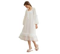QIKEGooods Lace Vintage Victorian Nightgown Ladies Long Sleeve Nightdress Women Pajamas Sleep Shirt Dress, Gt1702-white, S