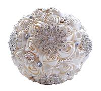 QIKEGooods Wedding Bouquet For The Bride Pearls Crystal Silk Flowers Bridesmaid Bouquet For Wedding Handmade Flowers Decoration