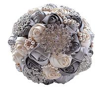 QIKEGooods Wedding Bouquet For The Bride Pearls Crystal Silk Flowers Bridesmaid Bouquet For Wedding Handmade Flowers Decoration