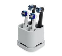 Qikfresh - 4-slot toothbrush and brush head holder - Compatible with Oral-B, iO, Philips Sonicare, Waterpik, Fairywill - Food-grade silicone (Grey)