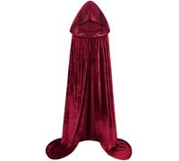 qikqik Hooded Cape Velvet Cloak with Hood Witch Cloak Halloween Costumes for Adults Cosplay Costume Vampire Cape Wizard Robe, Wine Red, Large
