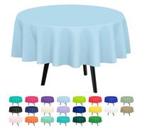 QIKSION 2 Pack Light Blue Plastic Tablecloth Disposable Circle Table Covers Sky Blue Table Cloths for Parties Bridal Shower Birthday Wedding, Fits 6 Foot Round Tables (84 Inch)