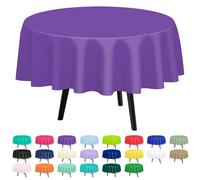 QIKSION 2 Pack Purple Plastic Tablecloth Disposable Circle Table Covers Purple Table Cloths for Parties Bridal Shower Birthday Engagement Wedding, Fits 6 Foot Round Tables (84 Inch)