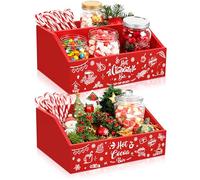 QIKSION 2 Pcs Hot Cocoa Bar Station Supplies, Wood Hot Chocolate Bar Organizer Accessories, Chocolate Bar Containers for Christmas Holiday