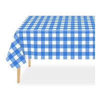 QIKSION Blue Gingham Tablecloth Disposable 12 Pack, 54 x 108 Inch Blue and White Checkered Table Cloth for Rectangle Tables, Plastic Table Cover